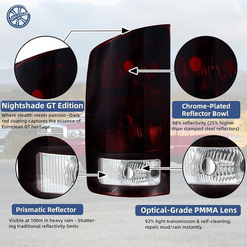 مصابيح ذيل روبي العميقة للفترة 2002-2006 دودج رام 1500 و 2003-2006 RAM 2500/3500 ، مجموعة كاملة مع لوحات ومصابيح الدائرة ، زوج استبدال OE المباشر (L#55077347AF/R#55077348AF) in Kuwait