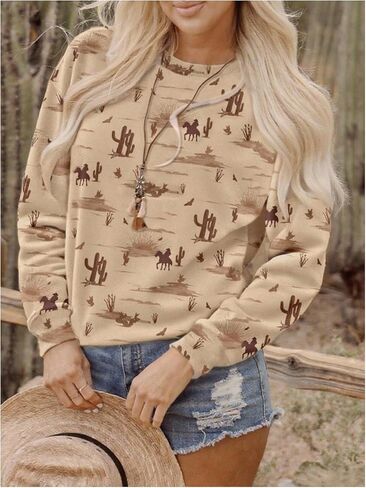 Verdusa Women's Sweatshirts Western Crew Neck Long Sleeve Fall Clothes Graphic Tees in Saudi Arabia