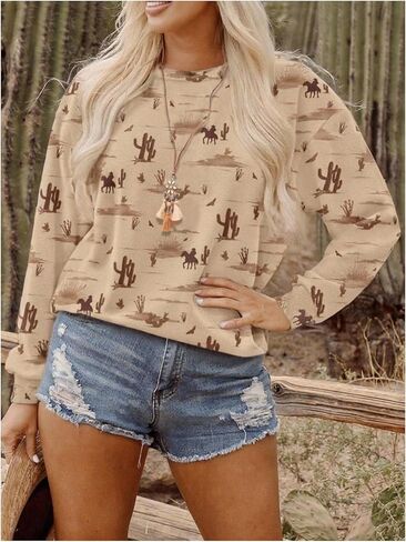 Verdusa Women's Sweatshirts Western Crew Neck Long Sleeve Fall Clothes Graphic Tees in Saudi Arabia