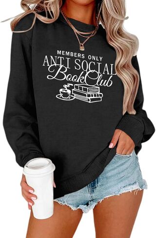 Book Sweatshirts For Women Bookish Teacher Sweatshirt Anti Social Book Club Graphic Crewneck Hoodies Bookworm Gifts in Saudi Arabia
