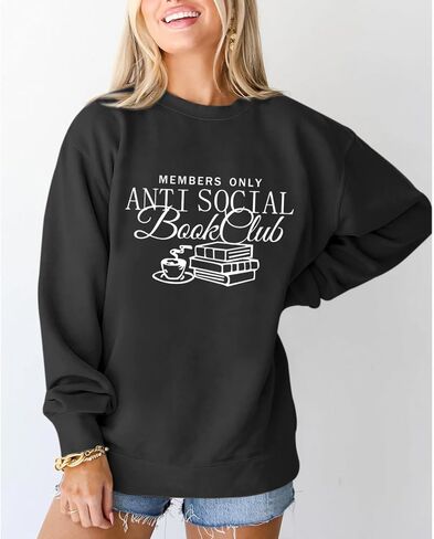 Book Sweatshirts For Women Bookish Teacher Sweatshirt Anti Social Book Club Graphic Crewneck Hoodies Bookworm Gifts in Saudi Arabia