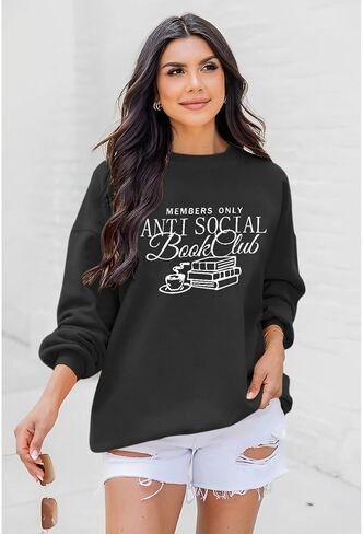 Book Sweatshirts For Women Bookish Teacher Sweatshirt Anti Social Book Club Graphic Crewneck Hoodies Bookworm Gifts in Saudi Arabia