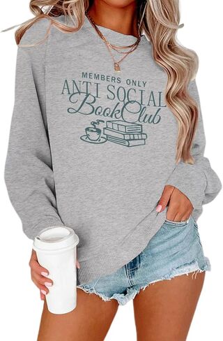 Book Sweatshirts For Women Bookish Teacher Sweatshirt Anti Social Book Club Graphic Crewneck Hoodies Bookworm Gifts in Saudi Arabia