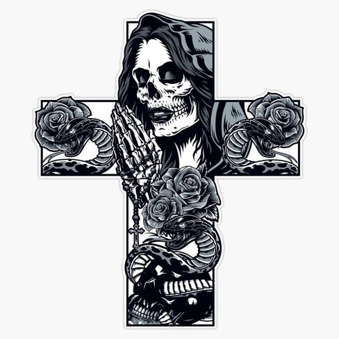 Santa Muerte Cross Bumper Sticker Vinyl Decal 5" in Saudi Arabia