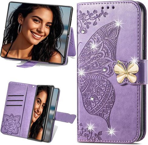 CCSMALL لـ Samsung Galaxy Z Fold 7 Wallet Case for Women Girls ، Floral Butterfly Pu Leather Flip Cover مع حامل فتحة بطاقة Samsung Z Fold7 Rhinestone Rose Gold in Kuwait