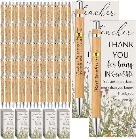 Spakon 20 Set Teacher Appreciation Gifts Include 20 Bamboo Pens and 20 Cards with Gold Cable Tie for Teachers' Day Teacher Appreciation Week Gift Staff Team Office School Supplies in Saudi Arabia