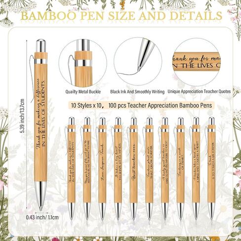 Spakon 20 Set Teacher Appreciation Gifts Include 20 Bamboo Pens and 20 Cards with Gold Cable Tie for Teachers' Day Teacher Appreciation Week Gift Staff Team Office School Supplies in Saudi Arabia