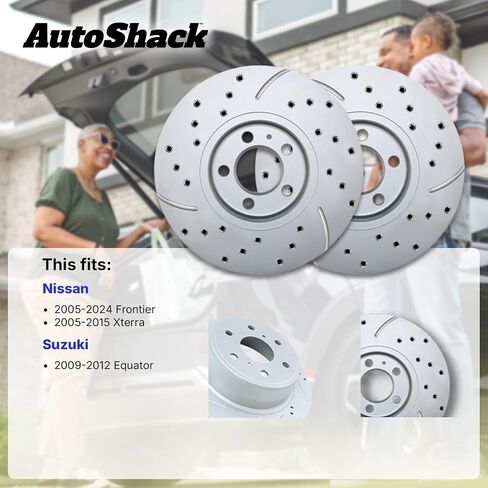 AutoShack Black Hat Drilled and Slotted Brake Rotors Rear Brake Rotor Replacement Kit for 2005-2015 Nissan Xterra 2005-2024 Frontier 2009-2012 Suzuki Equator 2.5L 3.8L 4.0L V6 4WD RWD PR41412LR in Kuwait