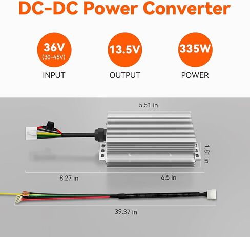 36V to 12V Golf Cart Voltage Converter, 25A 335W DC to DC Buck Power Supply, High Efficiency ≥90%, IP55 Waterproof Reducer with Overcurrent & Short-Circuit Protection, 13.5V Output for Cart/Solar in Saudi Arabia