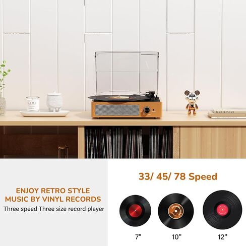 Bluetooth Vinyl Record Player,3-Speed Turntable with Stereo Speakers Vintage Phonograph Record Player, with RCA Line Out AUX in Headphone Jack (Brown) in Kuwait