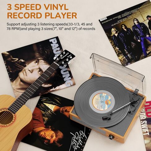 Bluetooth Vinyl Record Player,3-Speed Turntable with Stereo Speakers Vintage Phonograph Record Player, with RCA Line Out AUX in Headphone Jack (Brown) in Kuwait