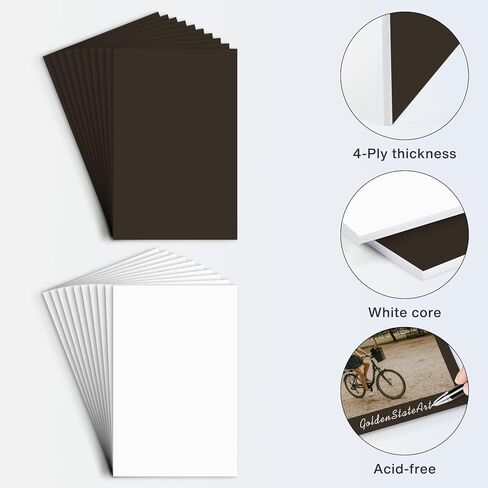 Golden State Art 20 Pack Uncut Mat Boards, Acid-Free Black Backing Matt Boards for Frames, Prints, Pictures, Crafts, Multi Sizes with 8x10, 16x20 in Saudi Arabia
