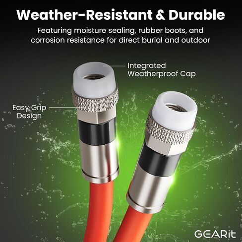 GEARit Coaxial Cable for Direct Burial (100ft) RG6 70 Ohm RF Rubber Boot Waterproof Underground in-Wall with Rubber Boot, High-Speed Internet, Broadband, Digital TV Aerial, Satellite Cable 100 Feet in Saudi Arabia