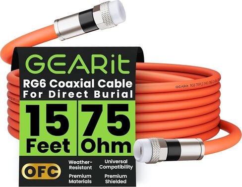 GEARit Coaxial Cable for Direct Burial (100ft) RG6 70 Ohm RF Rubber Boot Waterproof Underground in-Wall with Rubber Boot, High-Speed Internet, Broadband, Digital TV Aerial, Satellite Cable 100 Feet in Saudi Arabia