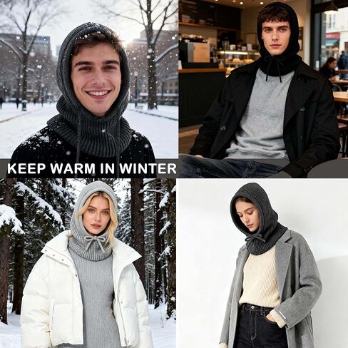 Winter Balaclava Hat for Men Women,Windproof Blend Hooded Scarf Hat Warm Fleece Lined Neck Gaiter Beanie Cap for Cold Weather in Saudi Arabia