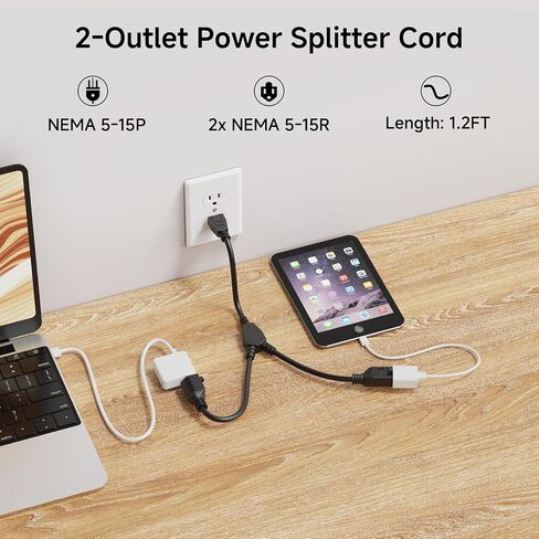 Cable Matters 2-Pack 4 Outlet Power Splitter Cord - 1.5ft, NEMA 5-15P to NEMA 5-15R Y Power Cord Splitter, 16 AWG Outlet Saver, 4 Way ExtensionCord, 1.5 Feet in Saudi Arabia