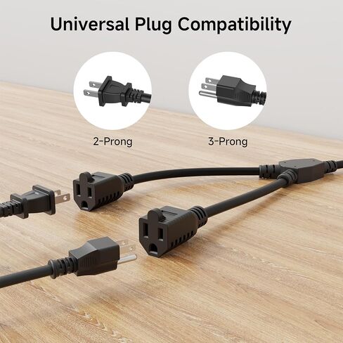 Cable Matters 2-Pack 4 Outlet Power Splitter Cord - 1.5ft, NEMA 5-15P to NEMA 5-15R Y Power Cord Splitter, 16 AWG Outlet Saver, 4 Way ExtensionCord, 1.5 Feet in Saudi Arabia