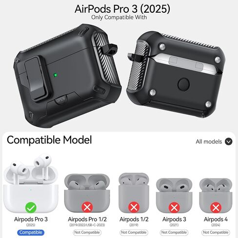 for AirPods Pro 2 Case (2023/2022/2019) with Phone Stand,（with Automatic Snap Switch） Carbon Fiber Design Protection Cover for Airpods Pro 2nd/1st Gen with Cleaning Pen - Balck in Kuwait