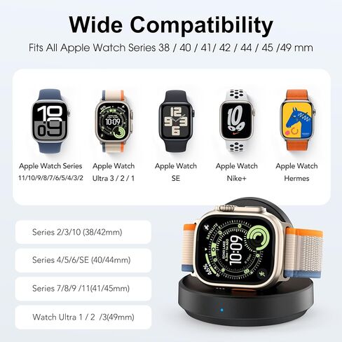 Portable Magnetic Charging Dock for Apple Watch, Wireless Fast Watch Charger Stand with Charging Cable, Support Nightstand Mode, Compatible with Apple Watch 10 9 8 7 SE 6 5 4 3 2/Ultra 2-White in Saudi Arabia