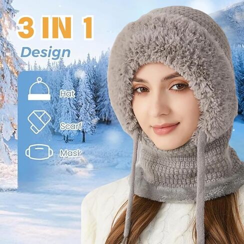 3 in 1 Beanie Hat with Scarf and Mask, 3 in 1 Beanie Hat for Women, Winter Windproof Balaclava Knitted Hat in Saudi Arabia