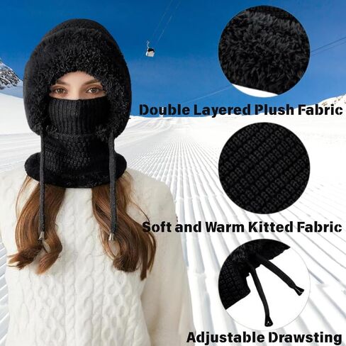 3 in 1 Beanie Hat with Scarf and Mask, 3 in 1 Beanie Hat for Women, Winter Windproof Balaclava Knitted Hat in Saudi Arabia