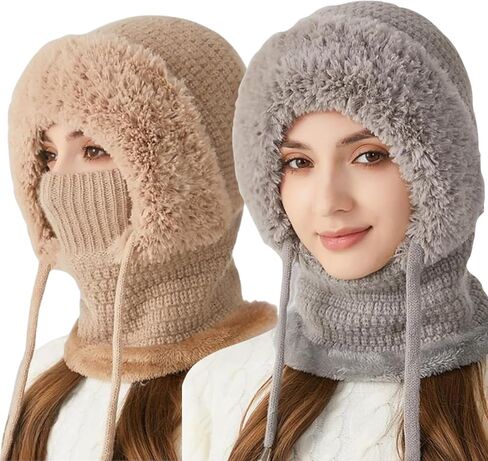 3 in 1 Beanie Hat with Scarf and Mask, 3 in 1 Beanie Hat for Women, Winter Windproof Balaclava Knitted Hat in Saudi Arabia
