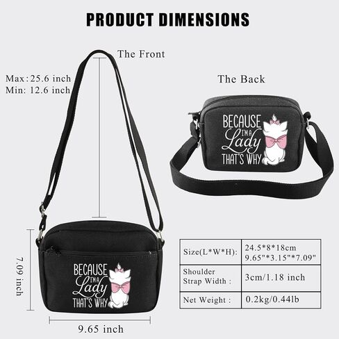 BDPWSS Cat Lover Crossbody Bag Because I'M A Lady That's Why Marie Ladies Gift Magic Kingdom Gift Cat Movie Merchandise in Saudi Arabia