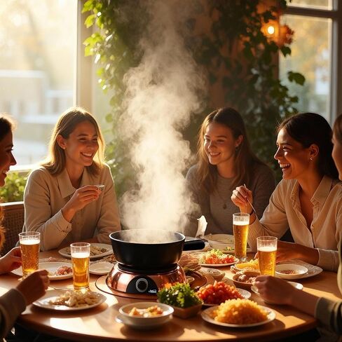 Artestia Electric Fondue Pot 2-QT 1500W ، مجموعة فوندو سويسرية ثنائية الاستخدام لذوبان الجبن والشوكولاتة ، والتحكم في درجة الحرارة القابلة للتعديل ، وعاء خزفي أبيض مع قاعدة من الذهب الوردي وشوكات 6 in Kuwait