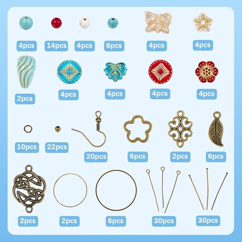 Sunnyclue 1 Box DIY 10 أزواج بوهو تصنيع طقم طقم فيروز سحر الباروكي على الطراز التبتي الطلاء المعدني المعدني أوراق الربيع in Saudi Arabia