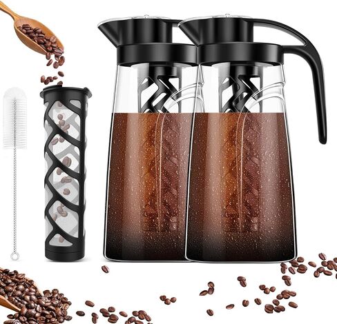 Cold Brew Coffee Maker ، 70 أونصة (2100 مل) BPA Tritan Pitcher ، صانع القهوة المثلجة ومصنع شاي ، مقاومة للتسرب 100 ٪ ، سهلة التنظيف ، مرشح شبكة قابلة للتنظيف ، أسود in Saudi Arabia