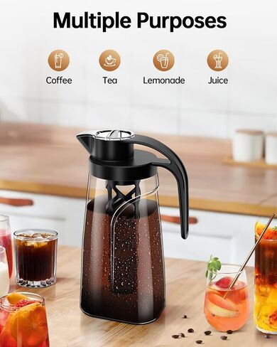 Cold Brew Coffee Maker ، 70 أونصة (2100 مل) BPA Tritan Pitcher ، صانع القهوة المثلجة ومصنع شاي ، مقاومة للتسرب 100 ٪ ، سهلة التنظيف ، مرشح شبكة قابلة للتنظيف ، أسود in Saudi Arabia
