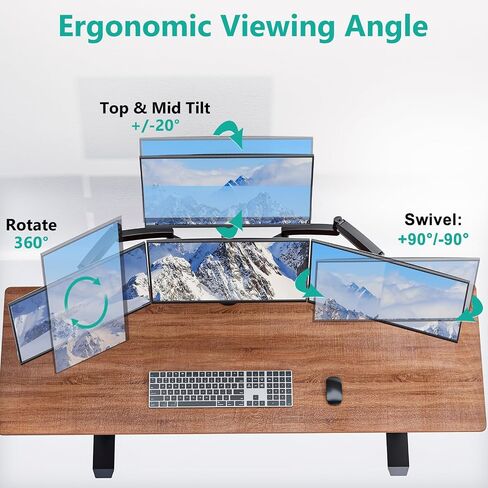 WALI Quad Monitor Mount for 17-27 inch Screens, Extra Tall 4 Monitors Desk Mount, up to 19.8lbs, 32.2 inch Height Max, Fully Adjustable Gas Spring 4 Monitor Stand, VESA 75/100mm (GSDM004S), Black in Kuwait