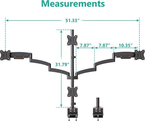 WALI Quad Monitor Mount for 17-27 inch Screens, Extra Tall 4 Monitors Desk Mount, up to 19.8lbs, 32.2 inch Height Max, Fully Adjustable Gas Spring 4 Monitor Stand, VESA 75/100mm (GSDM004S), Black in Kuwait