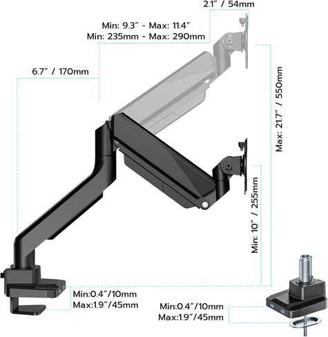 ARES WING Ultrawide Monitor Arm, Heavy Duty Single Monitor Mount for 13"-49" Curved Screens, Adjustable Stand for Desk with C-clamp & Grommet Base up to 40 LBS, Black in Saudi Arabia