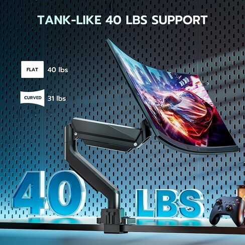 ARES WING Ultrawide Monitor Arm, Heavy Duty Single Monitor Mount for 13"-49" Curved Screens, Adjustable Stand for Desk with C-clamp & Grommet Base up to 40 LBS, Black in Saudi Arabia