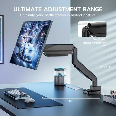 ARES WING Ultrawide Monitor Arm, Heavy Duty Single Monitor Mount for 13"-49" Curved Screens, Adjustable Stand for Desk with C-clamp & Grommet Base up to 40 LBS, Black in Saudi Arabia