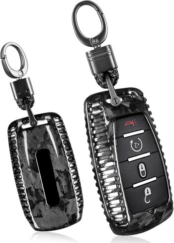 مفتاح ألياف الكربون الحقيقية FOB حامي مفاتيح مفتاح متوافق مع RAM 1500 2500 3500 ، غطاء القذيفة الرئيسية ملائمة لـ RAM 1500 TRX 2500 3500 4500 Limited Rebel Bighorn Lonestar Laramie 2019-2025 ، Black in Saudi Arabia