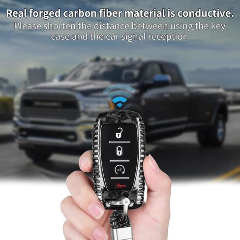 مفتاح ألياف الكربون الحقيقية FOB حامي مفاتيح مفتاح متوافق مع RAM 1500 2500 3500 ، غطاء القذيفة الرئيسية ملائمة لـ RAM 1500 TRX 2500 3500 4500 Limited Rebel Bighorn Lonestar Laramie 2019-2025 ، Black in Saudi Arabia