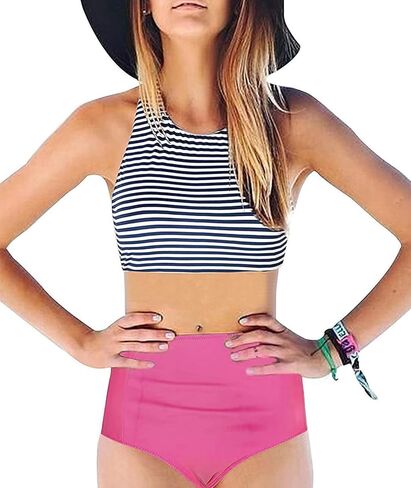 High Waisted Bikini Sets for Women High Neck Bikini Top Sporty Swimsuits Bathing Suits in Saudi Arabia