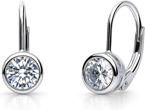 BERRICLE Sterling Silver Solitaire Wedding 4.8 Carat Emerald Cut Cubic Zirconia CZ Anniversary Leverback Dangle Drop Earrings for Women, Rhodium Plated and Yellow Gold Flashed, 2 Pairs Set in Saudi Arabia