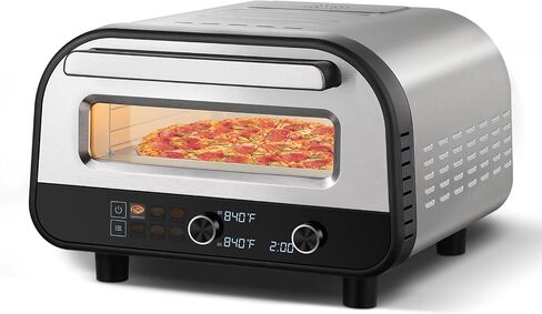 Upgraded Pizza Oven Heats up to 840°F Makes 12 Inch Pizzas in 90 Seconds Countertop Electric Pizza Maker with 6 Touchscreen Presets Pizza Stone & Peel Included - Stainless Steel in Saudi Arabia