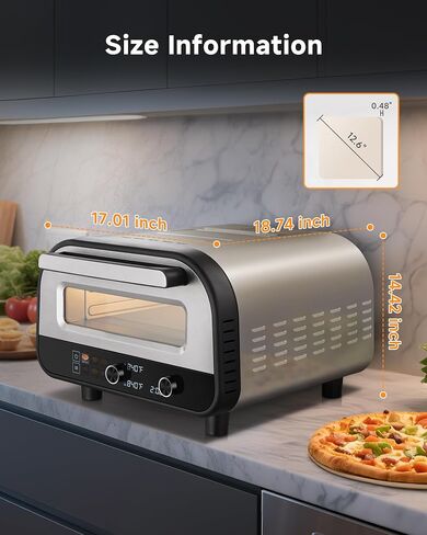 Upgraded Pizza Oven Heats up to 840°F Makes 12 Inch Pizzas in 90 Seconds Countertop Electric Pizza Maker with 6 Touchscreen Presets Pizza Stone & Peel Included - Stainless Steel in Saudi Arabia