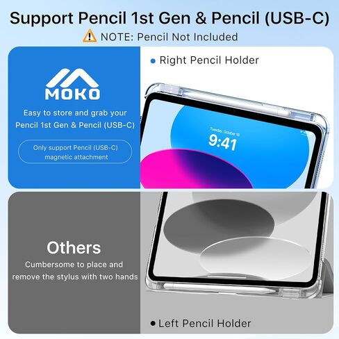 Moko for iPad A16 11th Generation Case 11 Inch 2025 with Pencil Holder,Pink | For iPad 10th Generation Case 10.9 Inch 2022, Slim Light Trifold Protective Cover with Hard PC Translucent Back Shell in Saudi Arabia