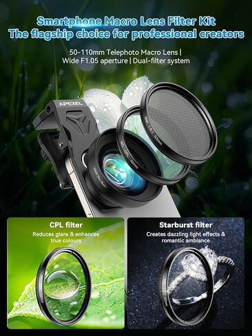 APEXEL 100Ultra Macro Lens - Enhanced Version Smartphone Lens for iPhone, Samsung, Pixel | Professional Macro Photography of Flowers, Iinsects, Jewelry, Food Details and Other Small Objects in Saudi Arabia