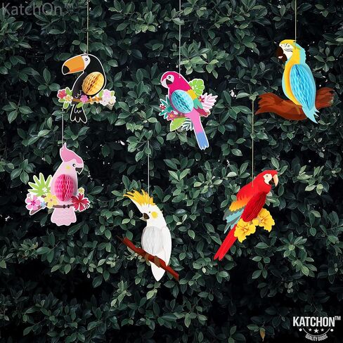 KatchOn, Tropical Birds Honeycomb Cutouts - Big, Pack of 6 | Jungle Theme Decorations, Luau Party Decorations | Tropical Party Decorations, Hawaiian Party Decorations | Rainforest Decor, Tiki Party in Saudi Arabia