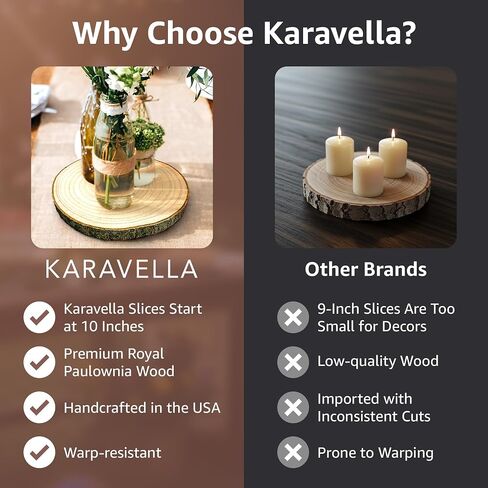 KARAVELLA (10) حزمة شرائح خشبية كبيرة مقاس 10-12 بوصة للقطع المركزية - قطع مركزية خشبية للطاولات، قطعة مركزية لحفلات الزفاف الريفية، ألواح من الخشب الطبيعي in Kuwait