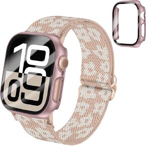 شريط حلقة مرنة مطاطية مضفر مع حالة متوافقة مع Apple Watch 40mm 41mm 42mm 44mm 45mm 46mm 38mm 49mm ، حلقة منفردة نايلون مرنة وغطاء واقعي مع واقي الشاشة لسلسلة IWatch 10 9 8 7 SE 6 5 4 3 2 SE Ultra 2 SE للنساء الرجال in Kuwait