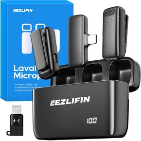 Mini Microphone for iPhone and Android, Wireless Microphones with Charging Case, USB-C&Lightning Compatible, 3 Noise Cancellation Modes, Lavalier Mic for Vlogging&Podcast, 2*20H Battery Life in Saudi Arabia