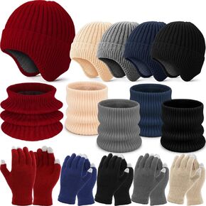 Geyoga 15 Pieces Winter Beanie Hat Scarf Gloves Set for Women 5 Pcs Knitted Beanies with Ear Flaps 5 Pcs Neck Warmer 5 Pair Touchscreen Gloves Bulk Women Christmas Gifts Homeless Charity Donation in Kuwait