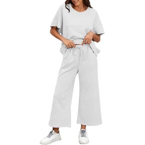 BXBY Women's 2 Piece Outfit Set Summer Lounge Going Out Matching Set Short Sleeve T-Shirt Wide Leg Pants Casual Wear in Kuwait